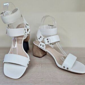 Oasis Society - EMILIA - Women's Gladiator White Studded Ankle-Strap Block Heels